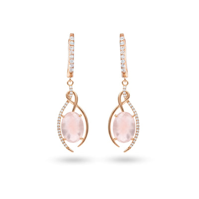 Natural Rose Quartz Rose Gold Plating Silver Drop Earrings