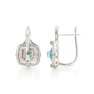 Natural Blue Topaz Sterling Silver Halo Earrings