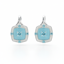 Load image into Gallery viewer, Natural Blue Topaz Sterling Silver Halo Earrings