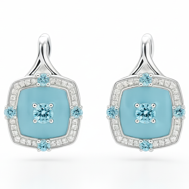 Natural Blue Topaz Sterling Silver Halo Earrings