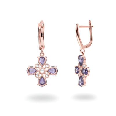 Purple Natural Amethyst Flower Silver Earrings