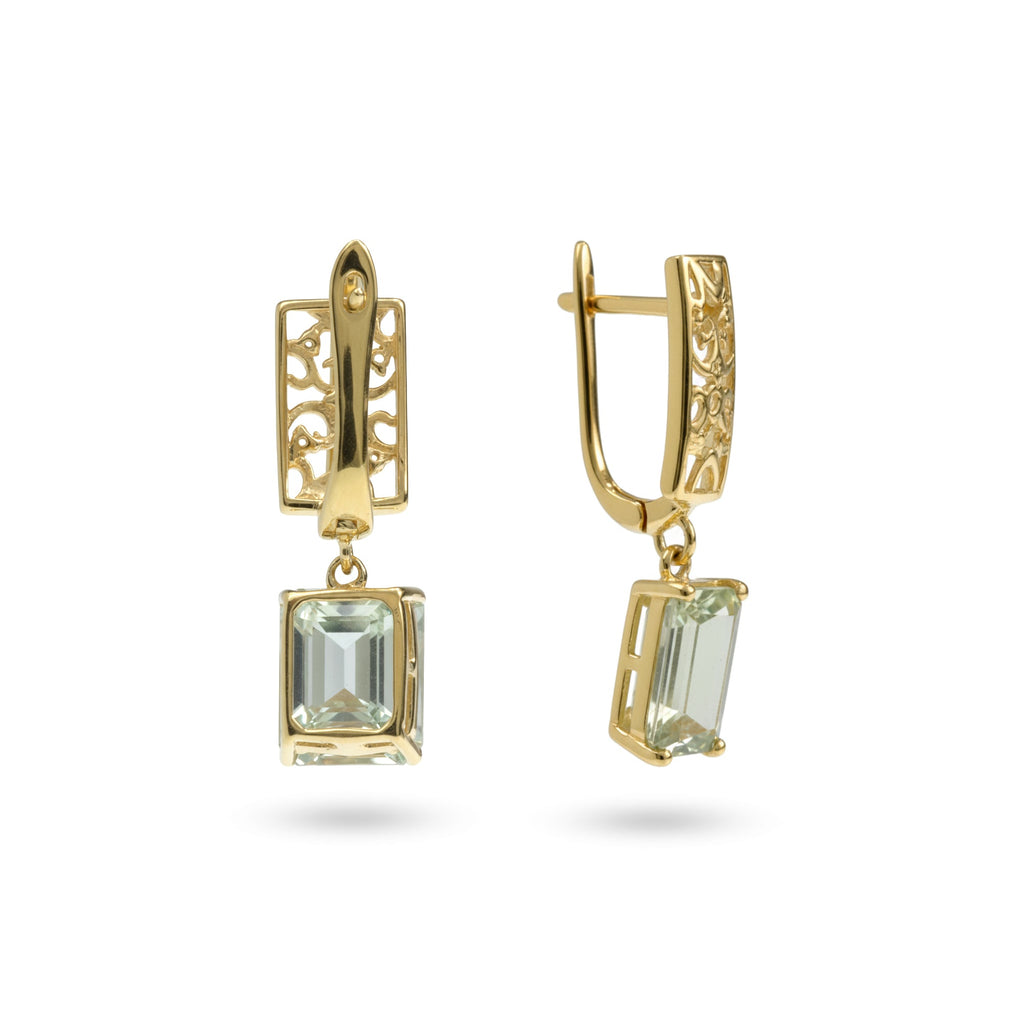 Natural Green Amethyst Gold Plated Sterling Silver Earrings