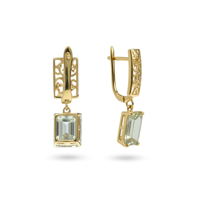 Natural Green Amethyst Gold Plated Sterling Silver Earrings