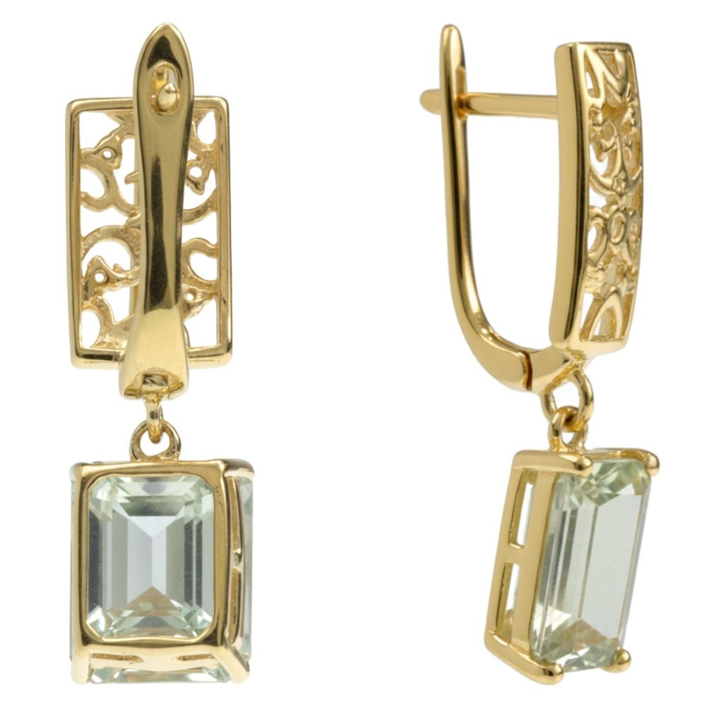 Natural Green Amethyst Gold Plated Sterling Silver Earrings