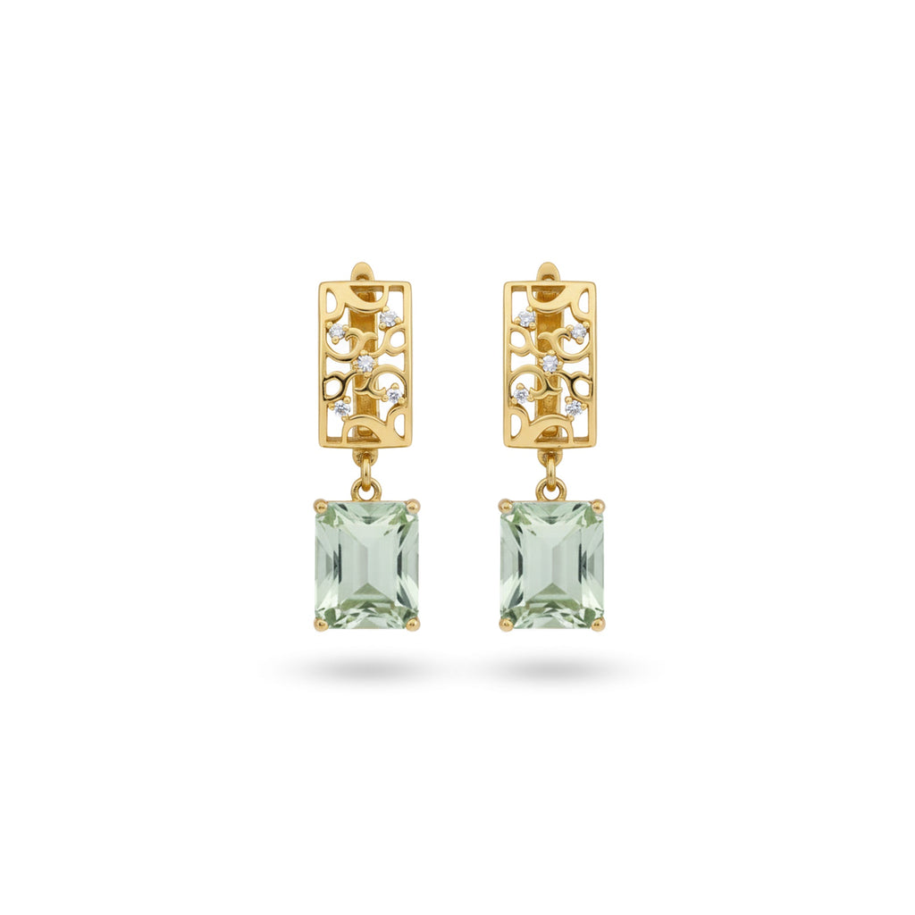 Natural Green Amethyst Gold Plated Sterling Silver Earrings