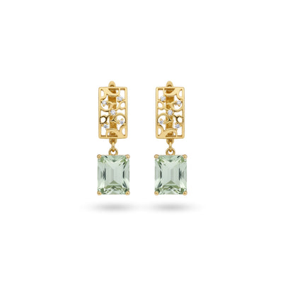 Natural Green Amethyst Gold Plated Sterling Silver Earrings