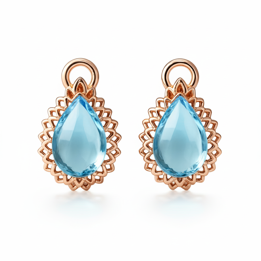 Natural Pear Shaped Sky Blue Topaz Silver Drop Earrings