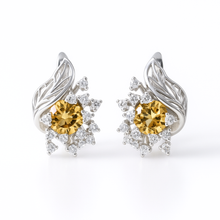 Load image into Gallery viewer, Yellow Natural Citrine Silver Floral Earrings