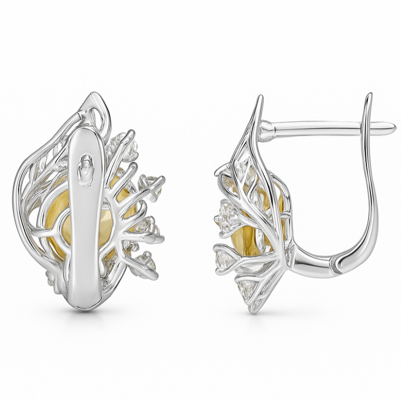 Yellow Natural Citrine Silver Floral Earrings