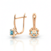 Load image into Gallery viewer, Natural Sky-Blue Topaz Sterling Silver Leverback Halo Earrings