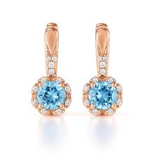 Load image into Gallery viewer, Natural Sky-Blue Topaz Sterling Silver Leverback Halo Earrings