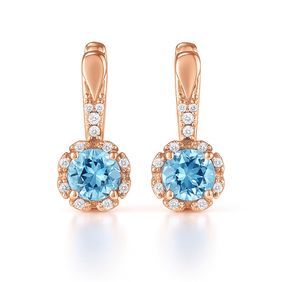 Natural Sky-Blue Topaz Sterling Silver Leverback Halo Earrings