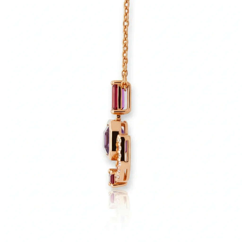 Rose Gold Emerald Cut Natural Amethyst Pendant Necklace