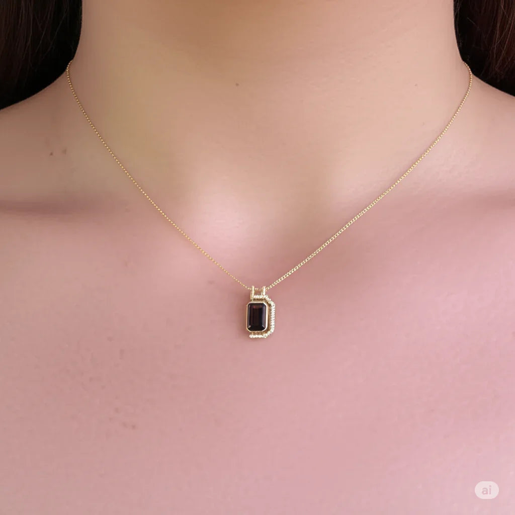 Natural Emerald Cut Red Garnet Pendant Necklace