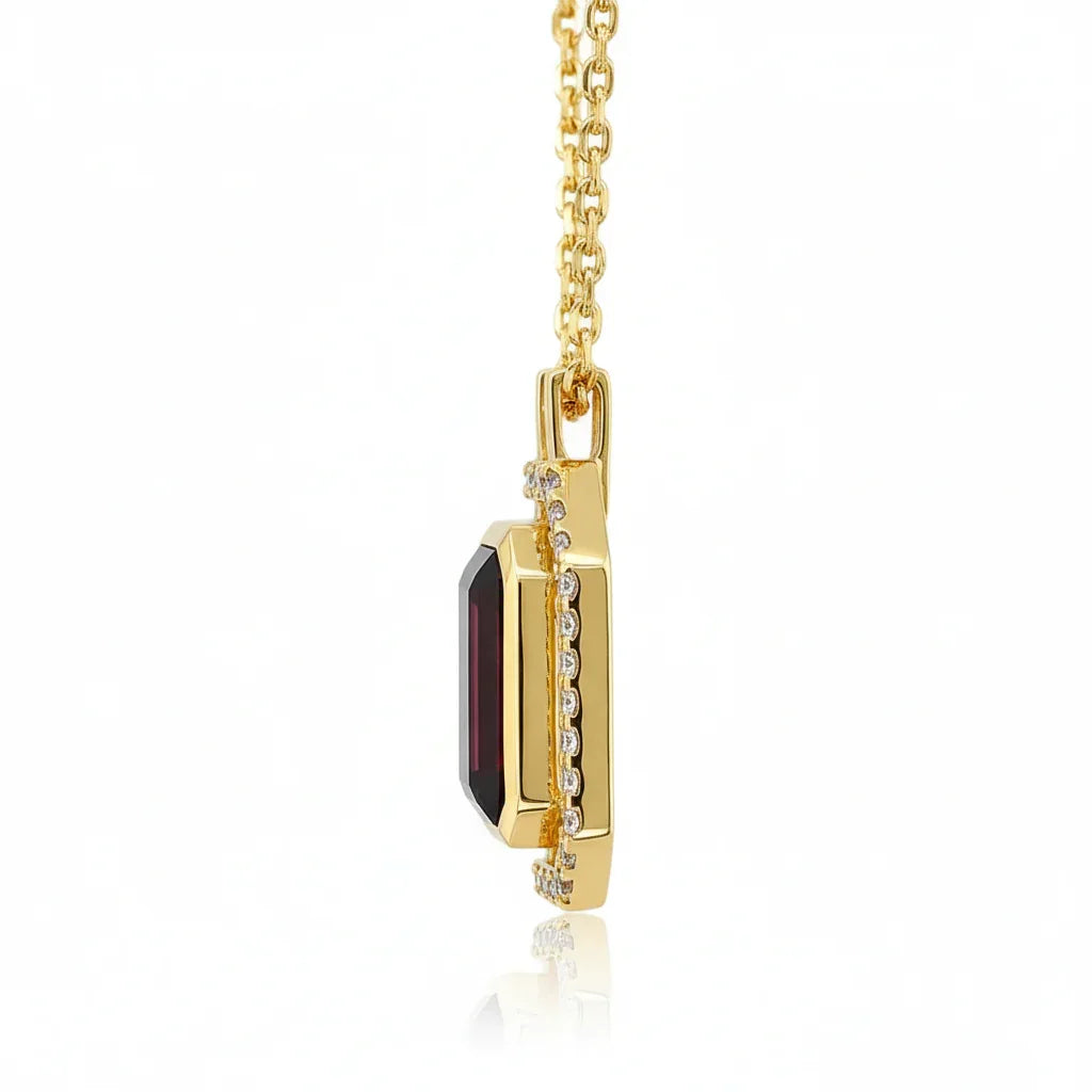 Natural Emerald Cut Red Garnet Pendant Necklace