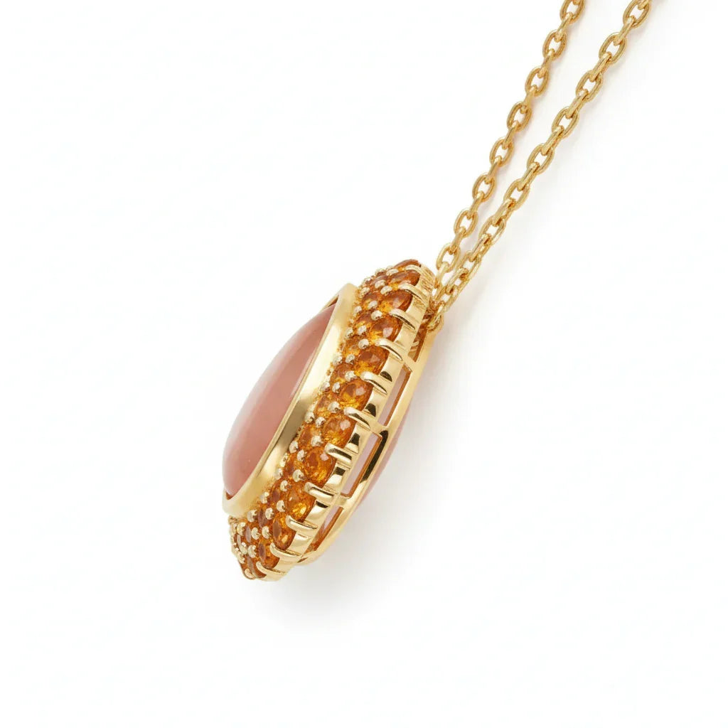 Orange Teardrop Moonstone Pendant Necklace