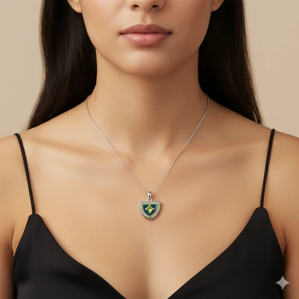 Natural Peridot Silver Amulet Necklace