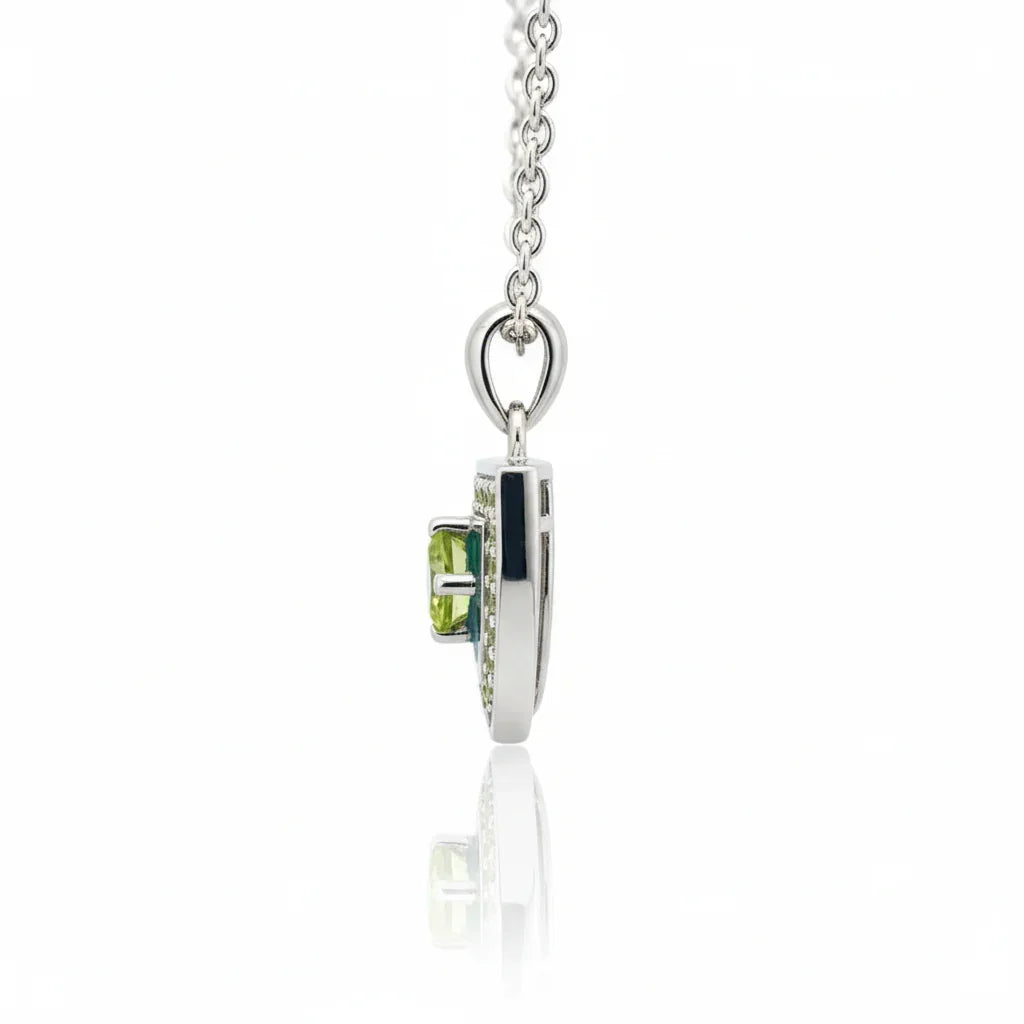 Natural Peridot Silver Amulet Necklace