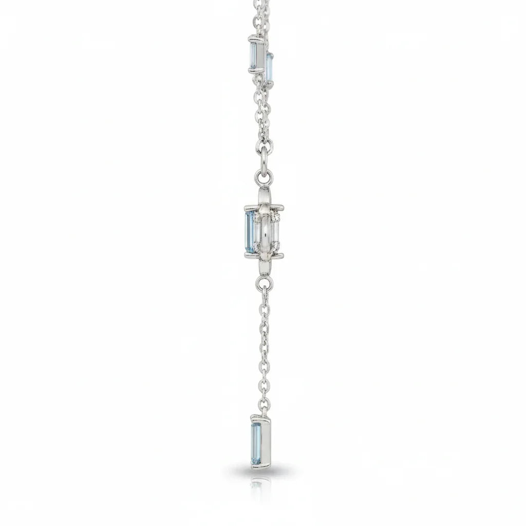 Natural Sky Blue Topaz Y Drop Necklace Silver