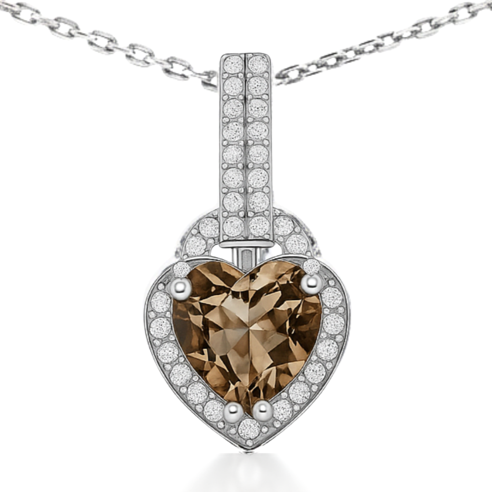 Natural Brown Quartz Sterling Silver Pendant Necklace