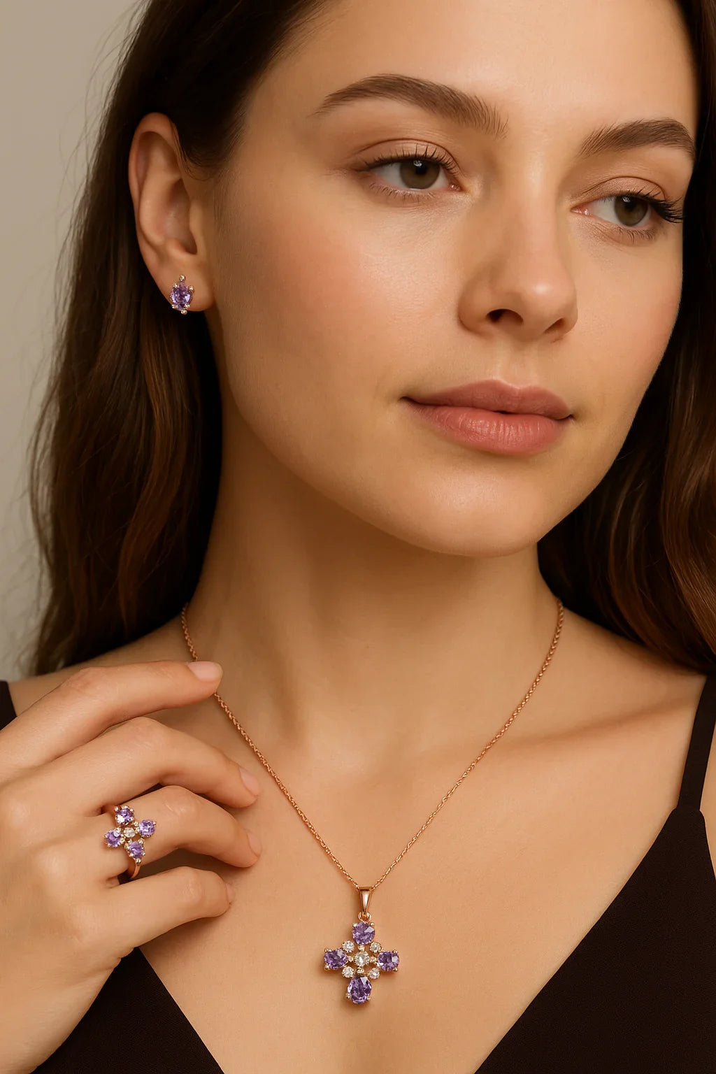 Natural Amethyst Dainty Four Clover Necklace