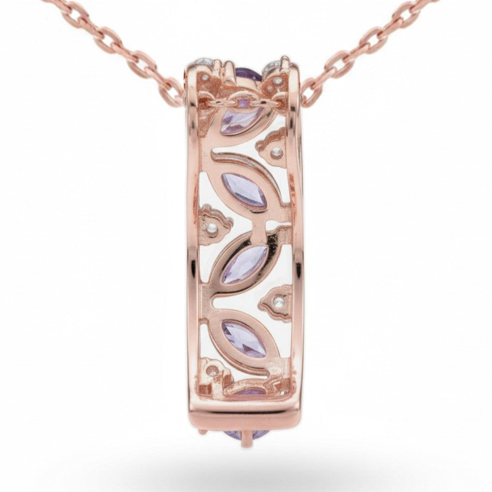 Natural Marquise Amethyst Sterling Silver Drop Pendant Necklace