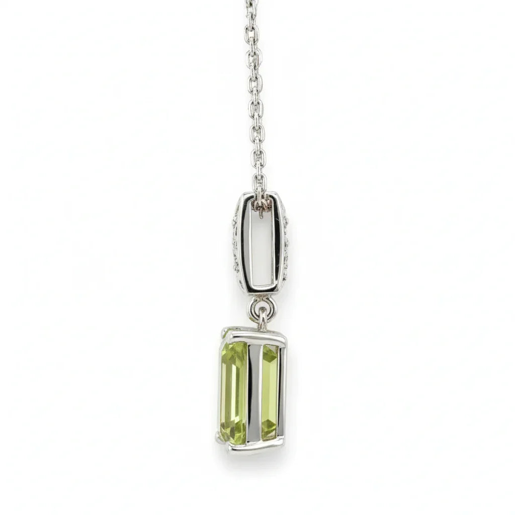 Emerald Cut Lemon Quartz Pendant Necklace
