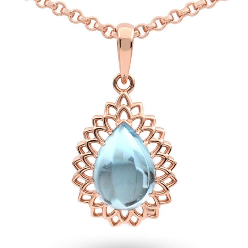Natural Sky Blue Topaz Silver Teardrop Pendant Necklace
