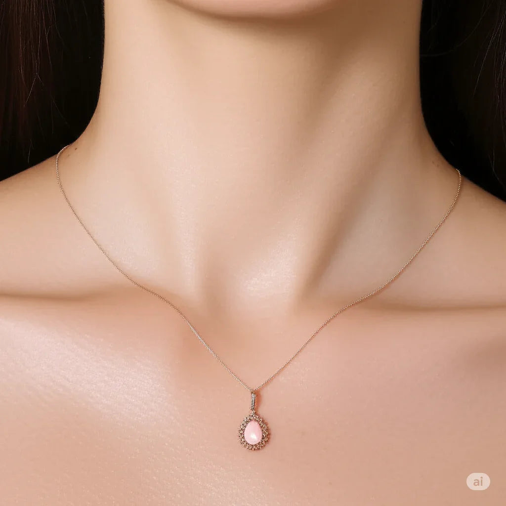 Pink Opal Teardrop Pendant Necklace