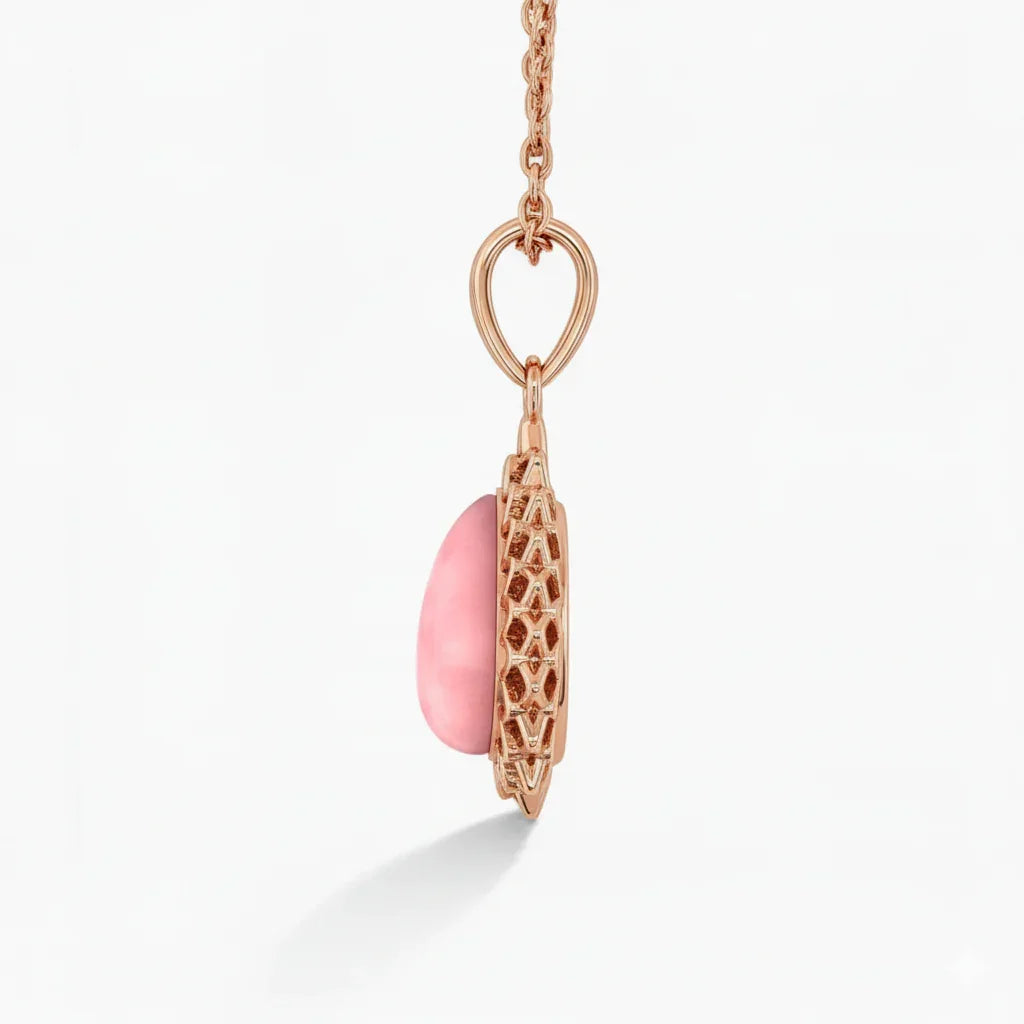 Pink Opal Teardrop Pendant Necklace