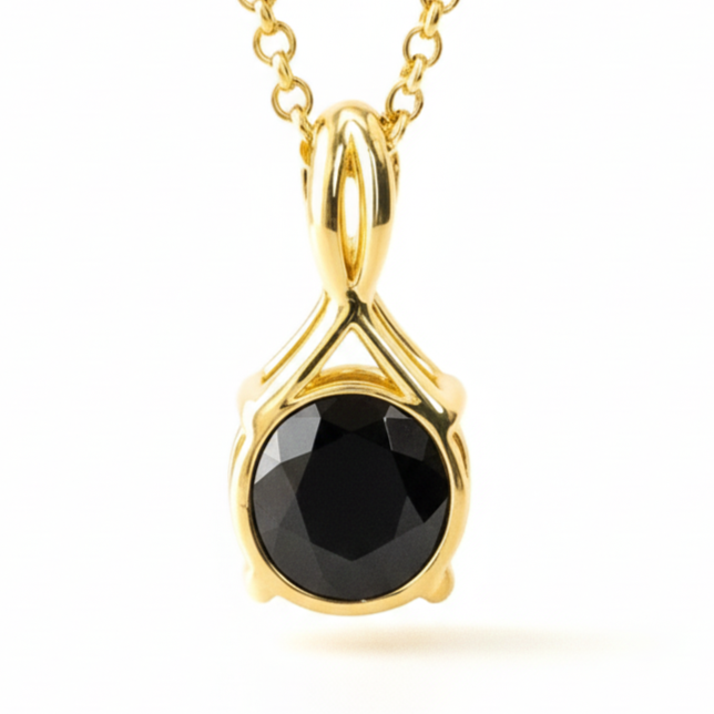 Natural Black Onyx Silver Pendant Necklace