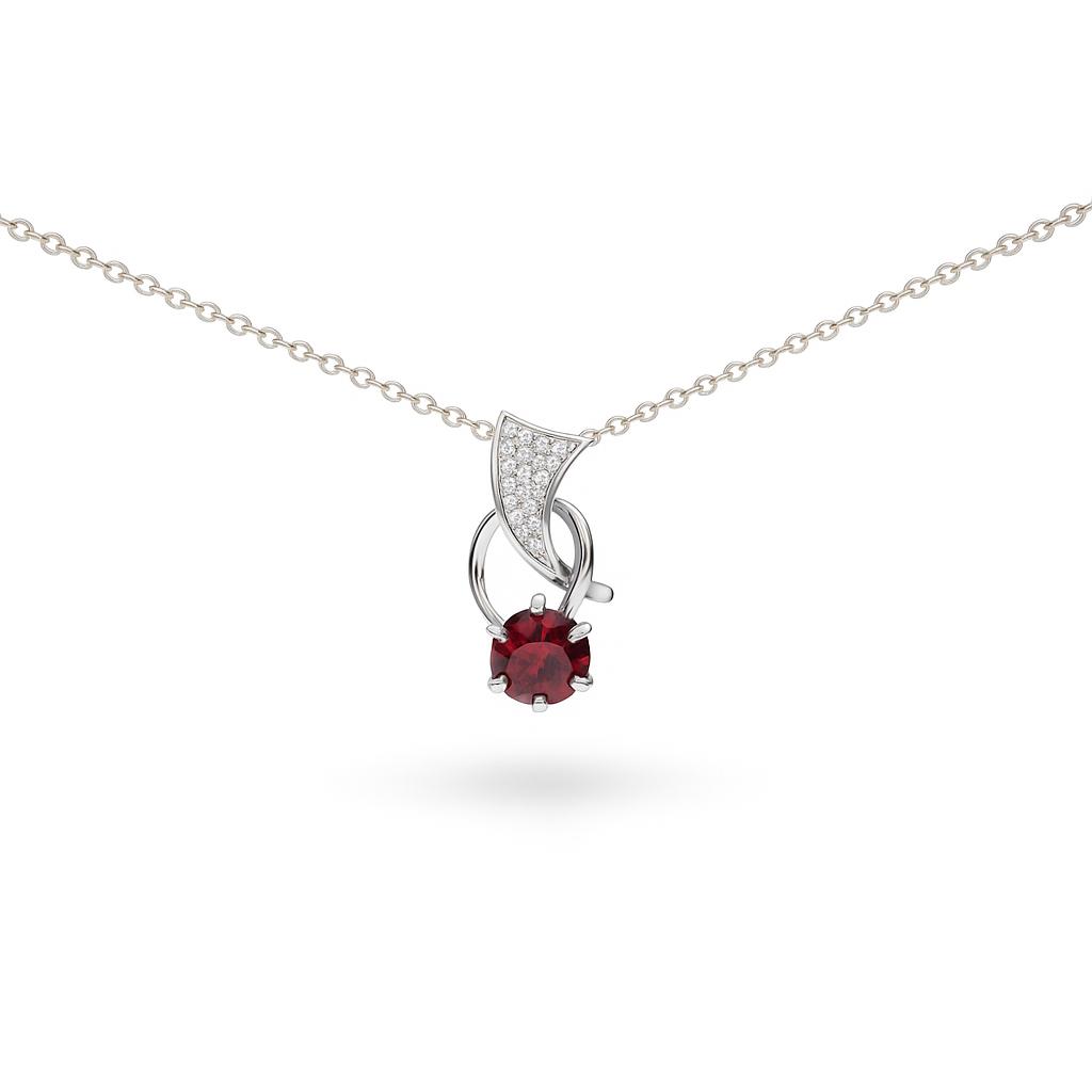 Natural Red Garnet Silver Trendy Necklace