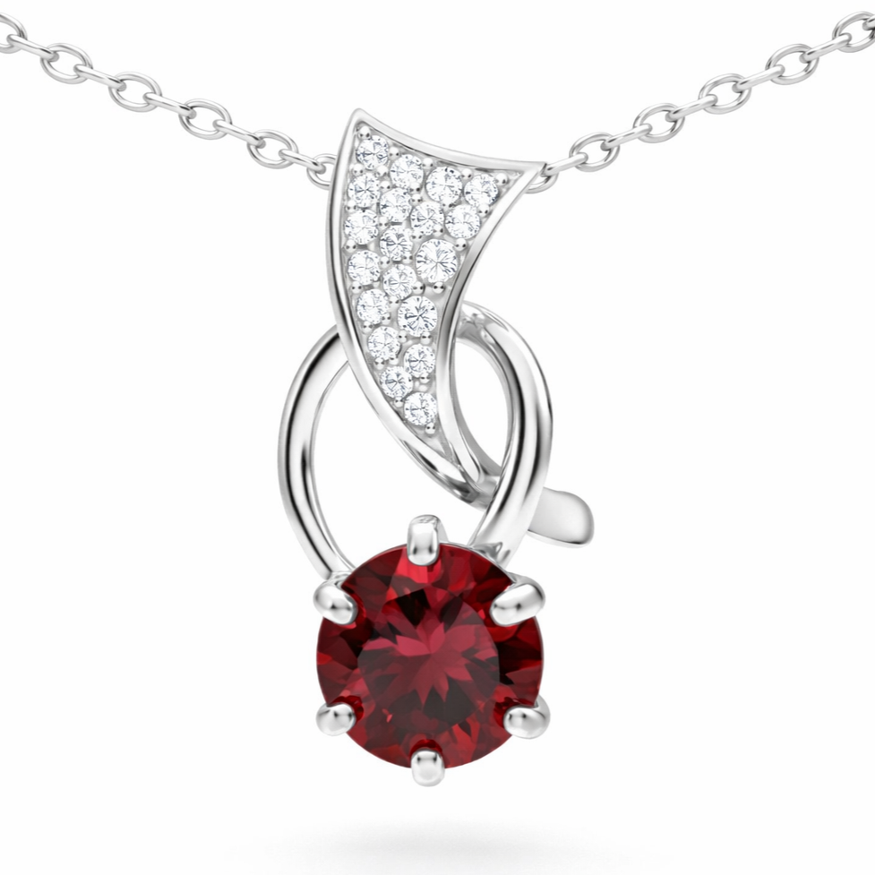 Natural Red Garnet Silver Trendy Necklace