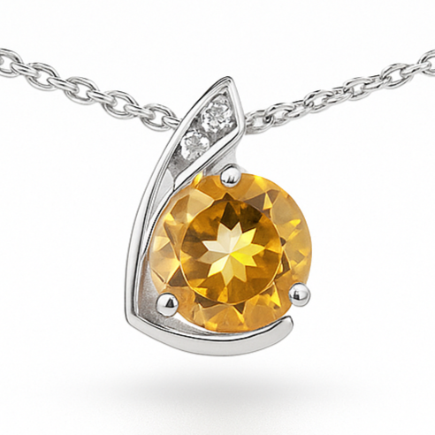 Natural Yellow Citrine trendy Silver Necklace