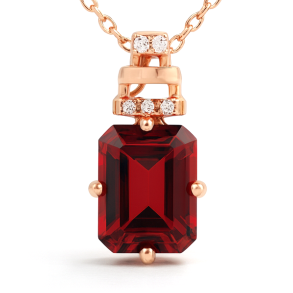Red Natural Octagon Garnet Silver Pendant Necklace
