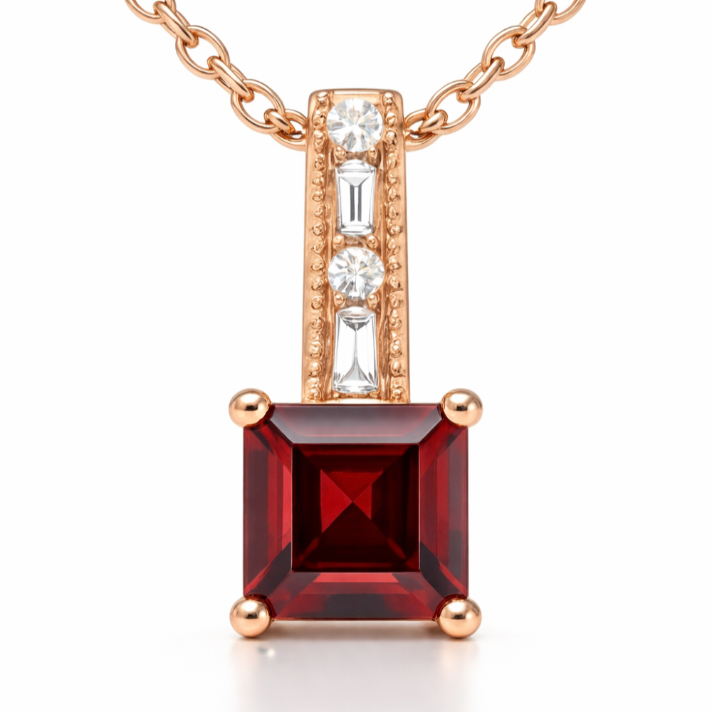 Natural Princess Garnet Sterling Silver Pendant Necklace