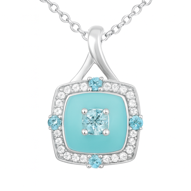 Natural Sky Blue Topaz Sterling Silver Halo Necklace