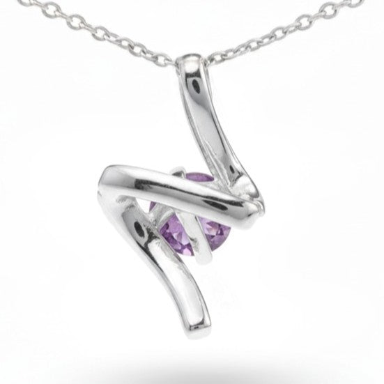 Natural Amethyst Silver Swirl Pendant Necklace