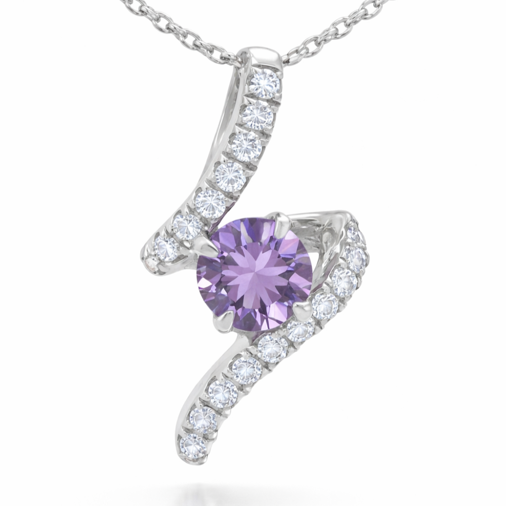 Natural Amethyst Silver Swirl Pendant Necklace