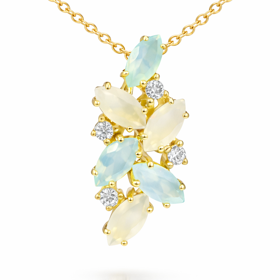 Natural Moonstone Silver Cluster Pendant Necklace