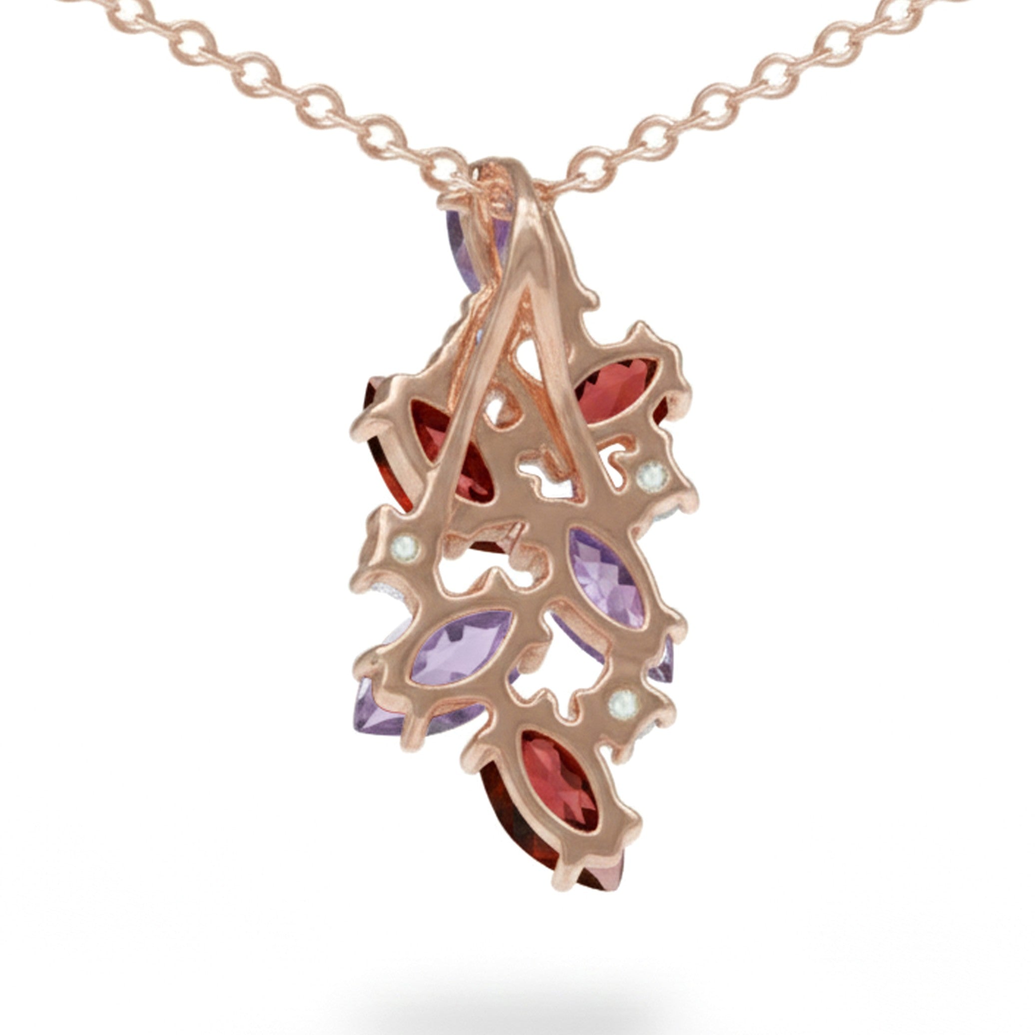 Natural Garnet & Amethyst Silver Cluster Pendant Necklace
