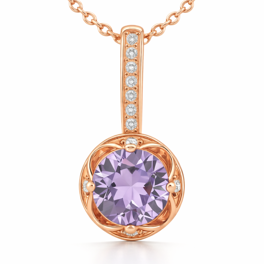 Natural Round Amethyst Sterling Silver Pendant Necklace