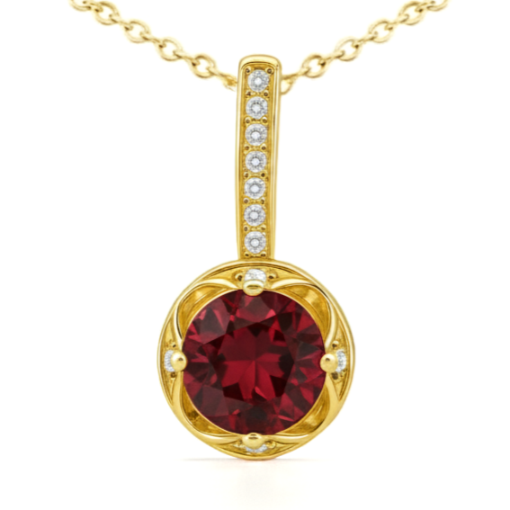 Natural Round Garnet Silver Pendant Necklace