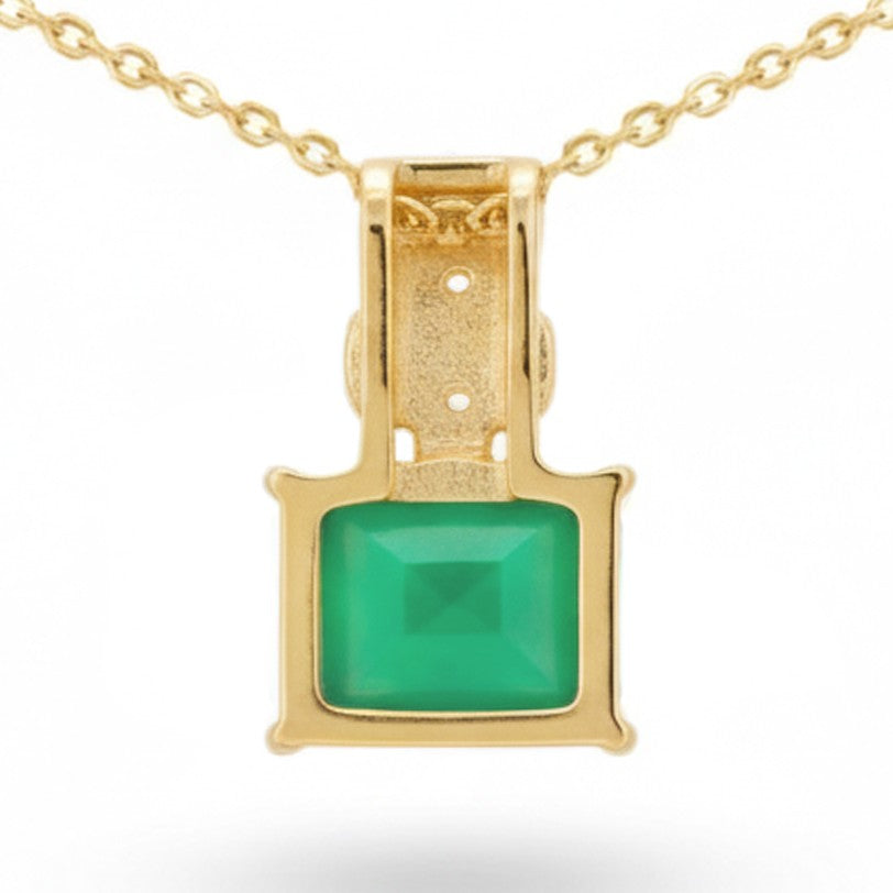 Natural Octagon Green Agate Sterling Silver Pendant Necklace