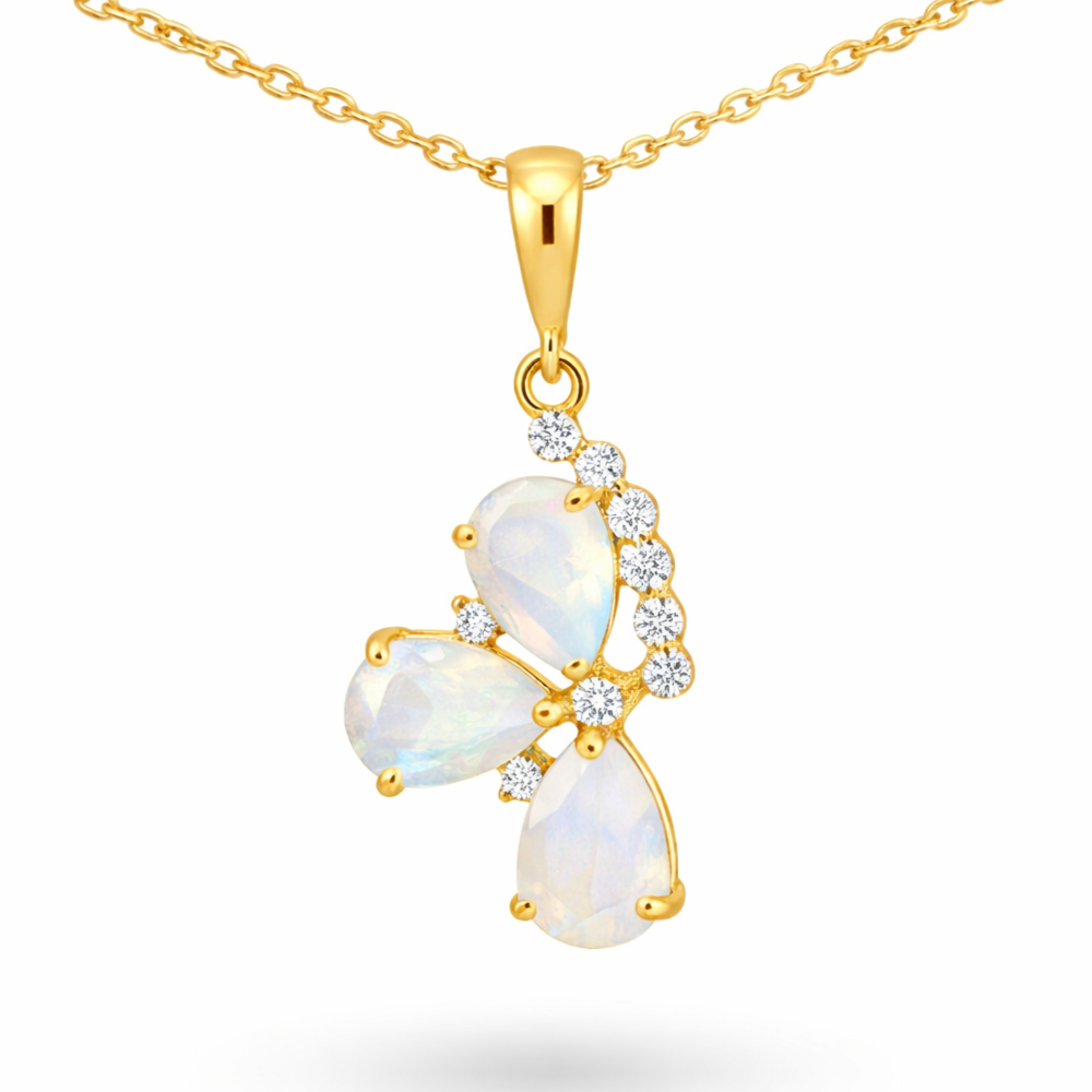 Natural Pear Rainbow Moonstone Silver Pendant Necklace