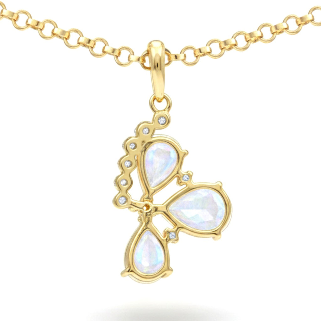 Natural Pear Rainbow Moonstone Silver Pendant Necklace