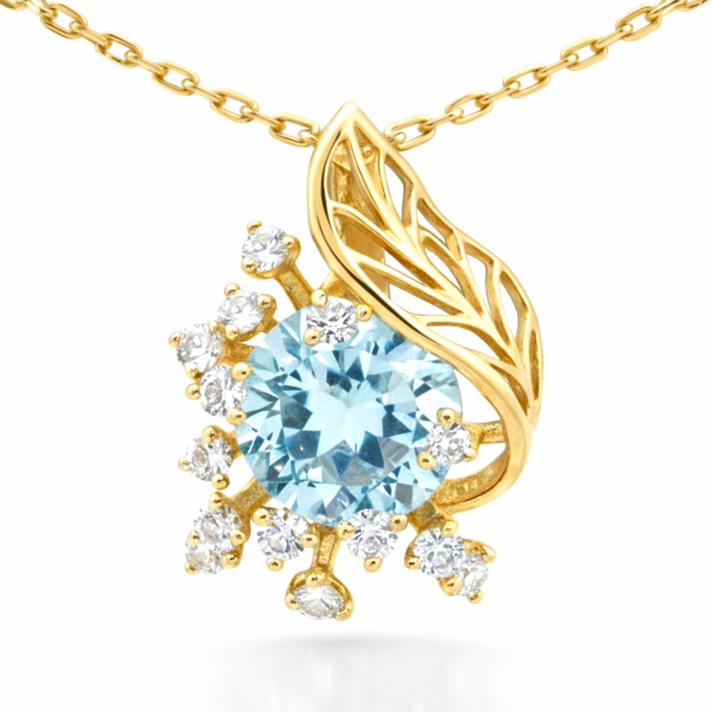 Natural Sky Blue Topaz Silver Flower Necklace