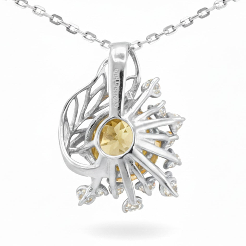 Natural Yellow Citrine Silver Flower Necklace