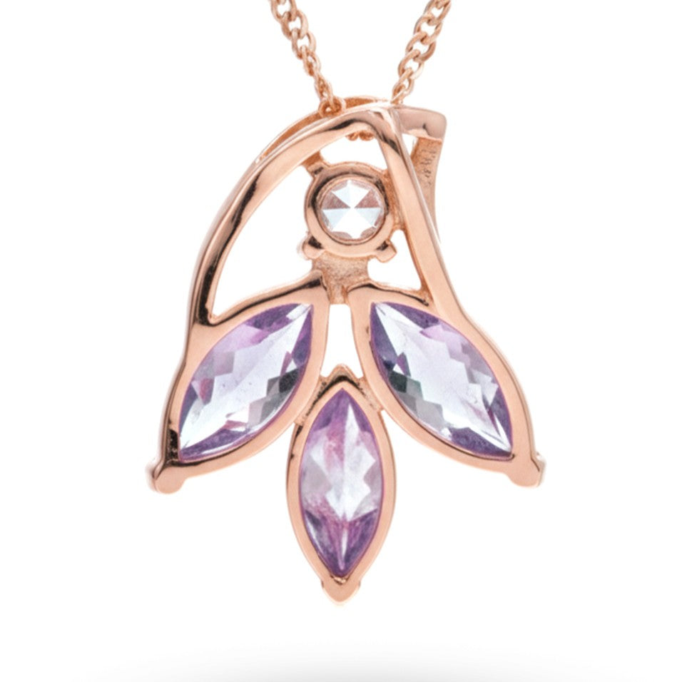 Natural Amethyst Silver Floral Pendant Necklace