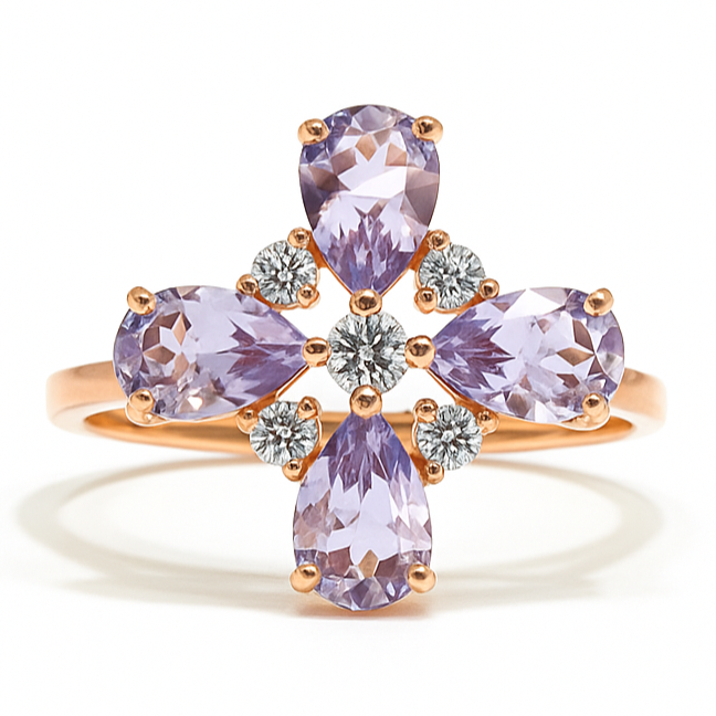 Natural Amethyst Four Leaf Clover Ring